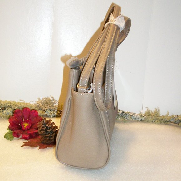 KOLTOV "Sarah" Taupe Faux Leather Satchel NWT 9.5"L x 7"H x 3"D Crossbody Strap - Picture 6 of 14